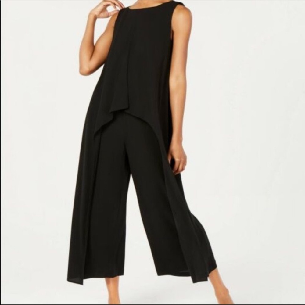 Eileen Fisher Silk Georgette Crepe Bateau Jumpsuit XS black